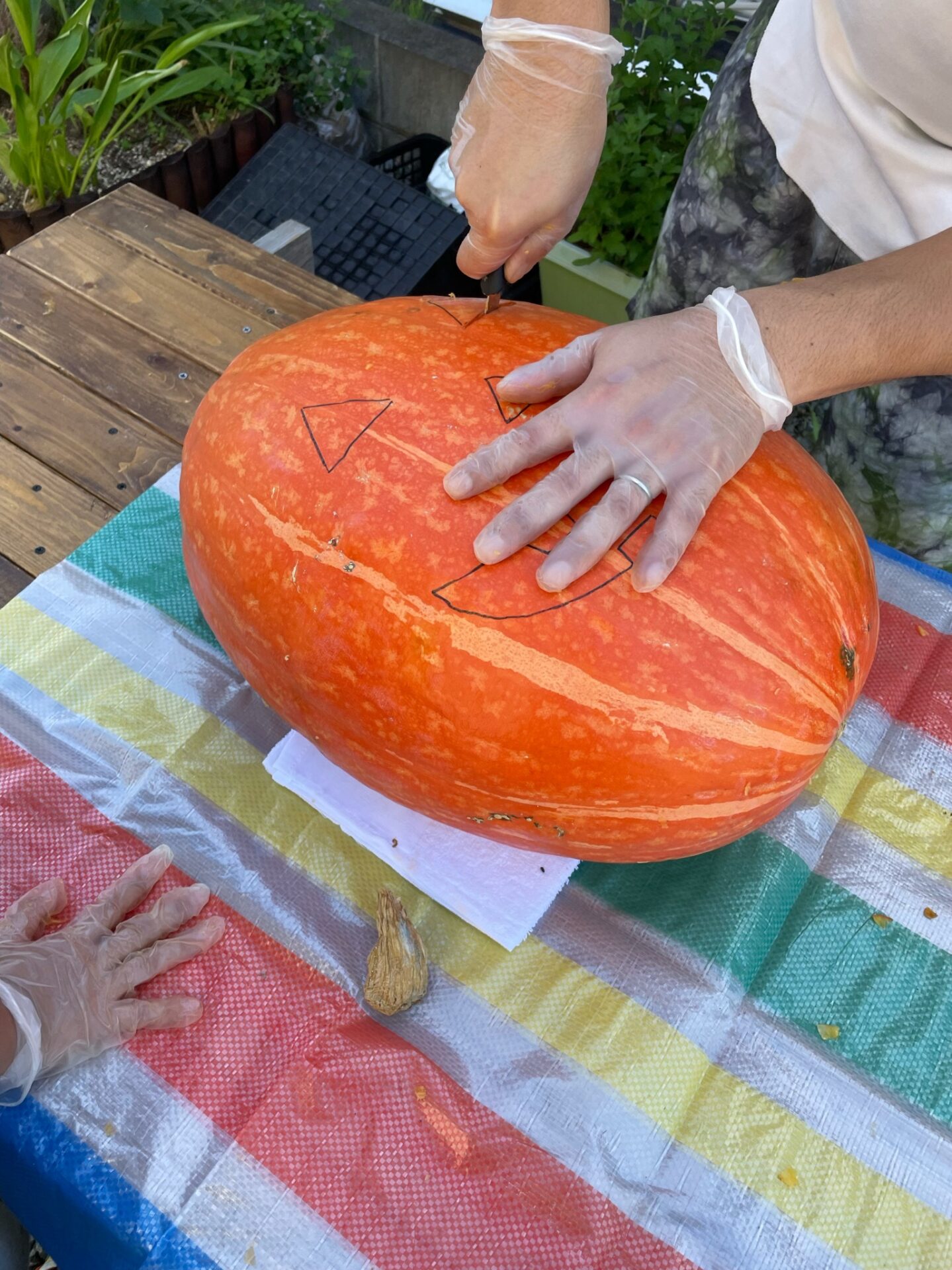 ハロウィンかぼちゃの顔を掘っていく！